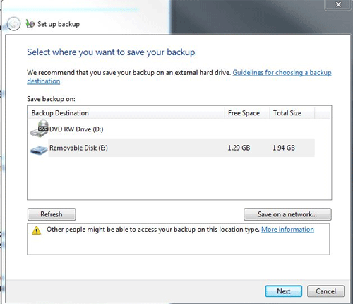 Windows 7 Backup Setup